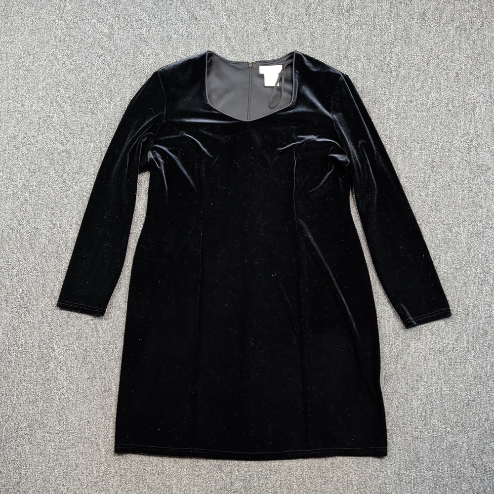 Worthington Vintage Y2K Velvet Sheath Dress 14P Black Sweetheart Neck Goth Party